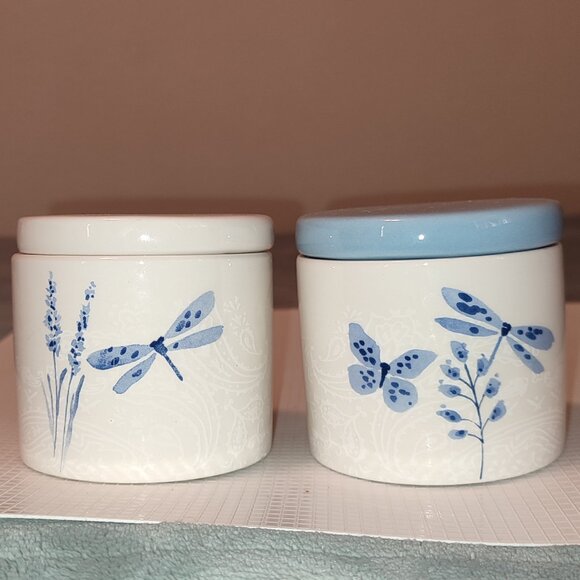Dragonfly Flowers Containers Bathroom Kitchen Bedroom Office Set Ceramic Vintage - Picture 2 of 8